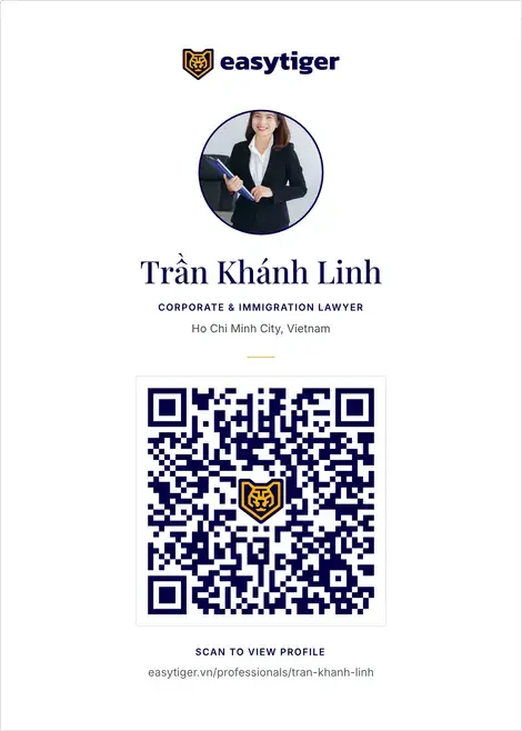 The downloadable Easytiger share card: a professional's photo, name, title, city, and a QR code that opens their profile.