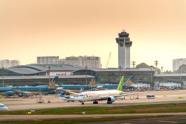 Airplanes at an airport in Vietnam.