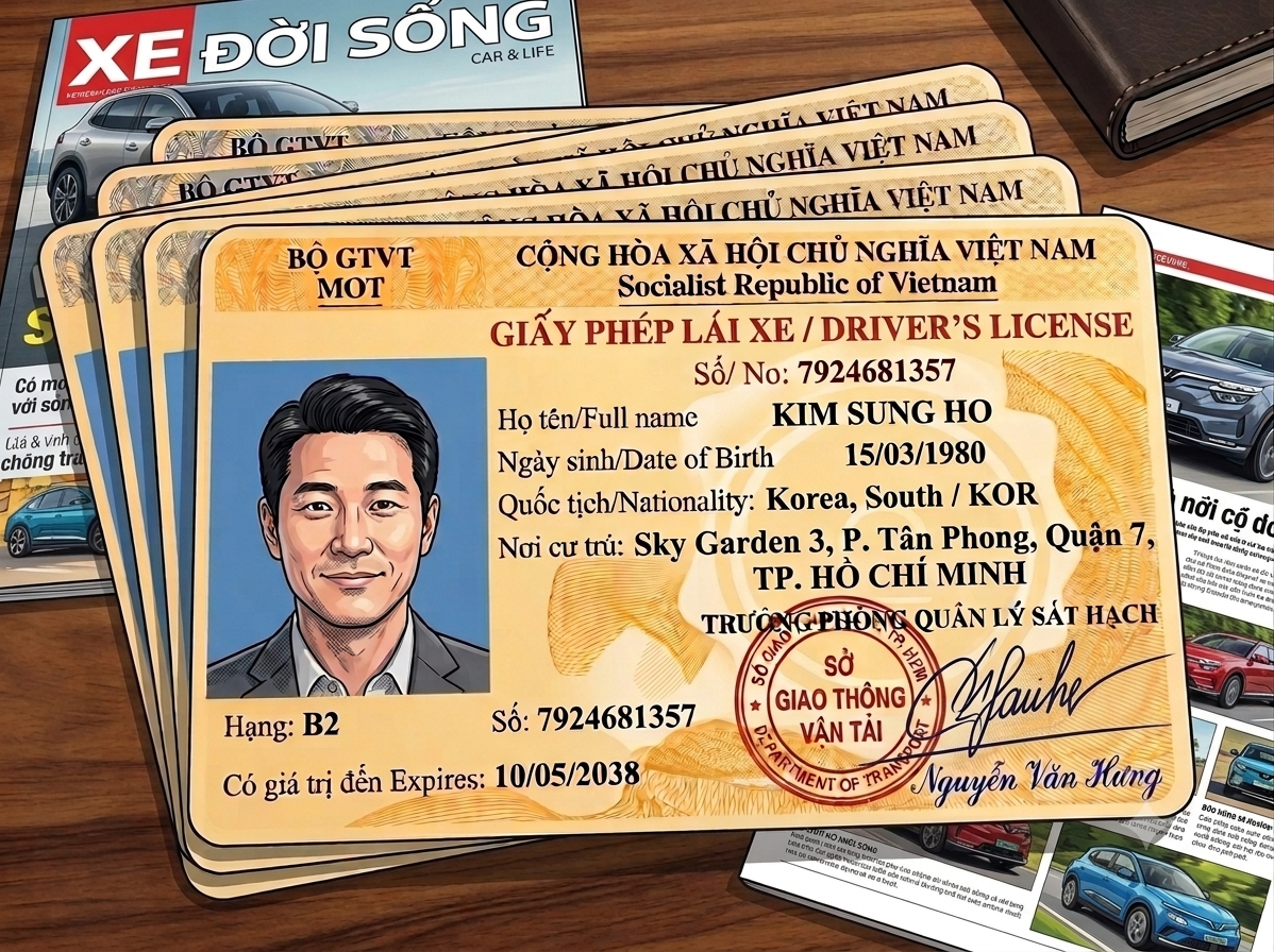 Rendering of a Vietnamese driver's license, for illustration purposes only.